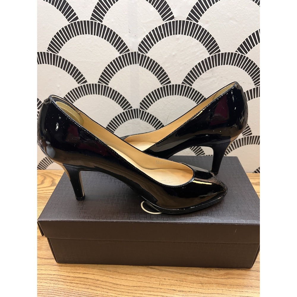 Womens 8B Cole Haan Air Carma Peep Toe Pumps Heel Shoes Black Patent‎ Leather